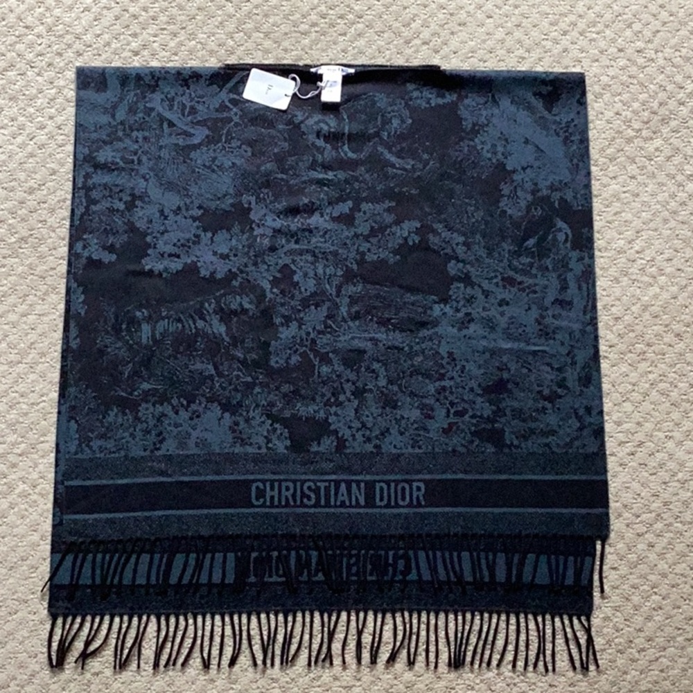 CHRISTIAN DIOR navy blue 100% cashmere 2020 TOILE DE JOUY Poncho Jacket OS